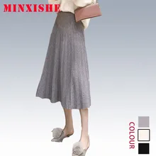 Юбки saias женские mujer осень зима вязанные плиссированные юбки миди длинные harajuku корейский стиль юбки с высокой талией