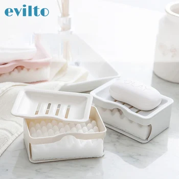 

Double Layers Soap Box Plastic Travel Soap Dish Suction Holder with Cleaning Spongs Storage Basket For Bathroom Accessories