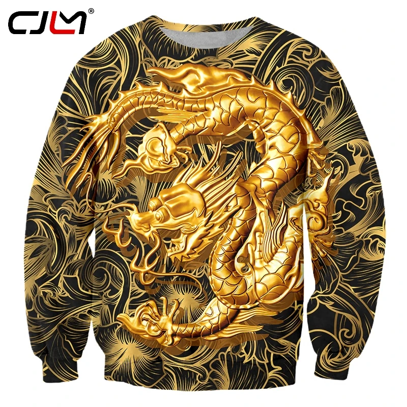 

CJLM Spring And Autumn Trend Loose Mens Sweatshirt 3D Cool Golden Dragon Creative Man Hiphop Big Size Pullover 5XL Drop Shipping