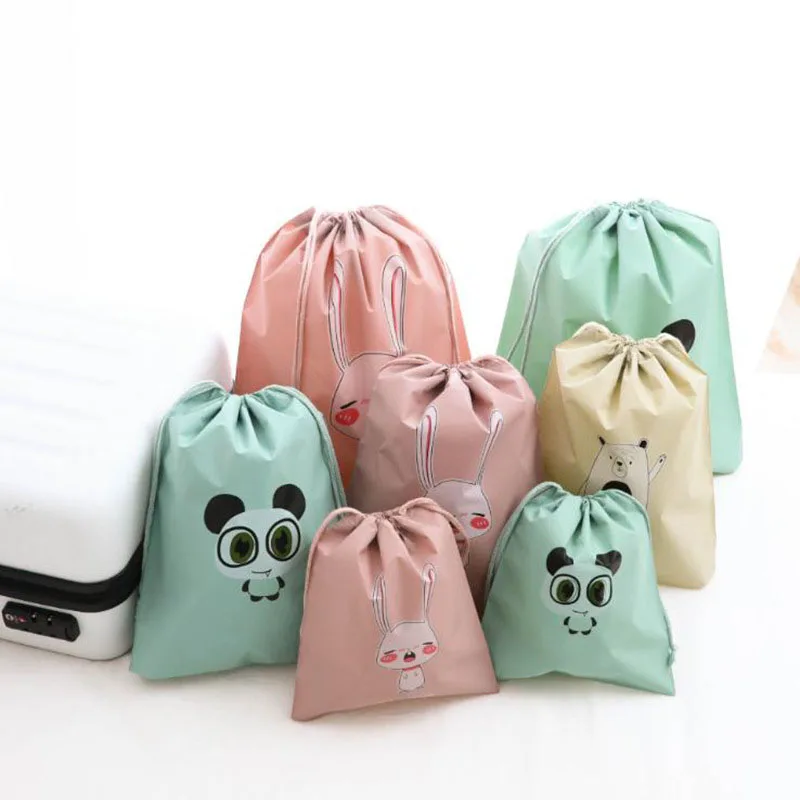 

1 pcs Cute Cartoon Peva Storage Bag Drawstring Beam Mouth Travel Dust Bag Waterproof Clothes Bag Finishing Outdoor Travel
