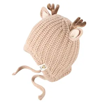 

Toddler Girl&Boy Baby Cap Christmas Cartoon Deer Autumn Winter Crochet Knit Hat Beanie Cap Kids Cute Cotton Hat With Elk antler