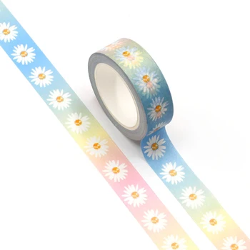 

1PC 15MM*10M Rainbow chrysanthemum Flower Designs Wide Washi Tape Scrapbooking Japanese Album DIY Decorative Paper Tape