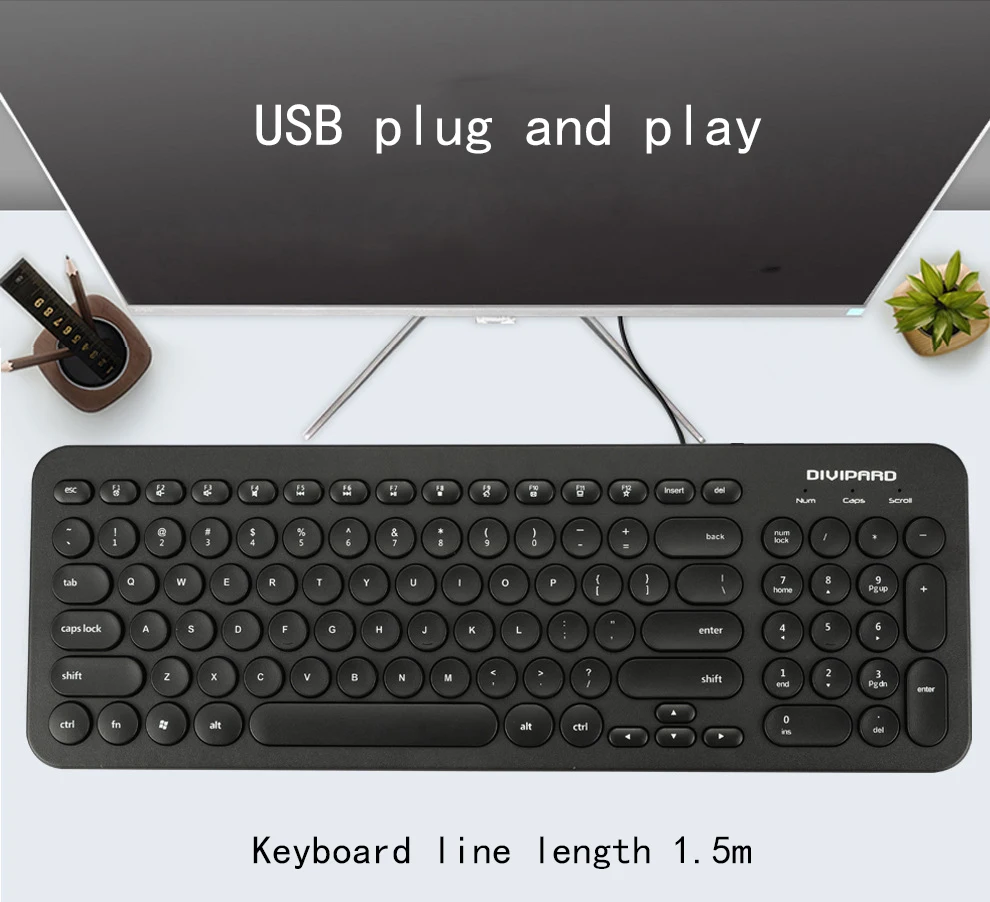 Бесшумная, деловая, офисная, ультра-тонкая Проводная клавиатура, USB, бесшумная, круглая клавишная крышка, компьютерные клавиатуры, мультимедийная кнопка для MAC, ПК, ноутбука