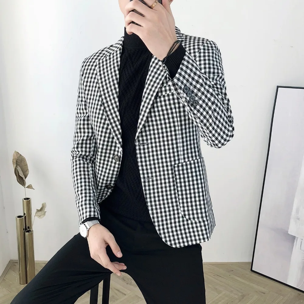 

Autumn And Winter Male British Retro Slim Korean Version Of The Small Plaid Suit Casual Jacket