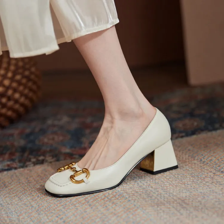 The New Summer Edition Of 2021 Women's Pure Color High-Heeled Shoes With Horseback Buckle Casual Fashion And All-Match Women's s