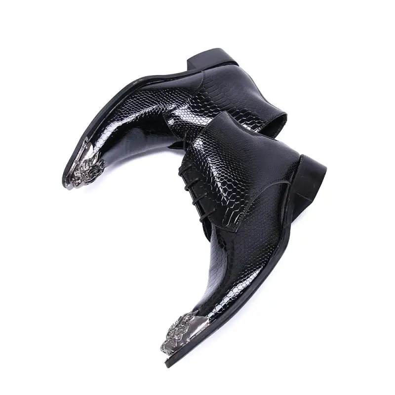 Luxury Patent Leather Chelsea Ankle Boots Men Pointed Toe High Toe Dress Shoes Europe America Mens Business Work Short Boots