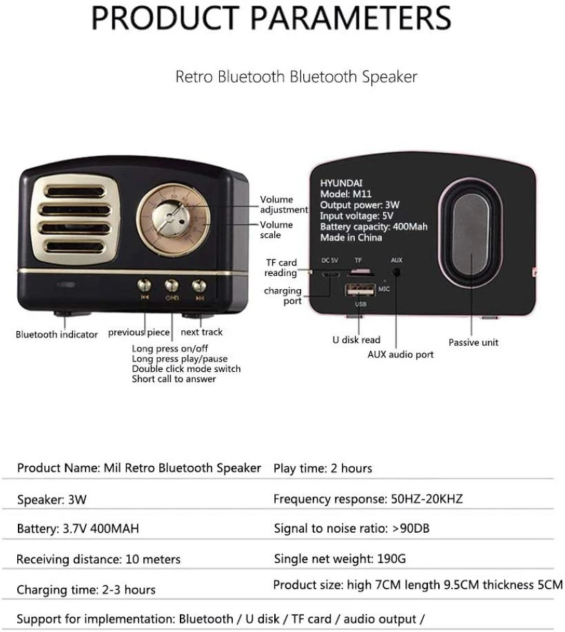 Классический радио дизайн Bluetooth динамик музыка HiFi 3D объемный громкоговоритель Громкая связь Mith микрофон для TF карты 3,5 мм AUX FM