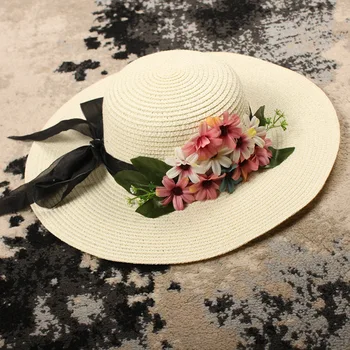 

South Korea New Straw Hat Summer Sun Hat Beach Holiday Big Brim Lace Topee Foldable Parent and Child Sun Protection Hat 055