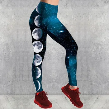 

Blue Starry Sky Printing Women Skinny Pants Seamless Slim Look Casual Pants Stretchy High Waist Compression Tights Sports Pants