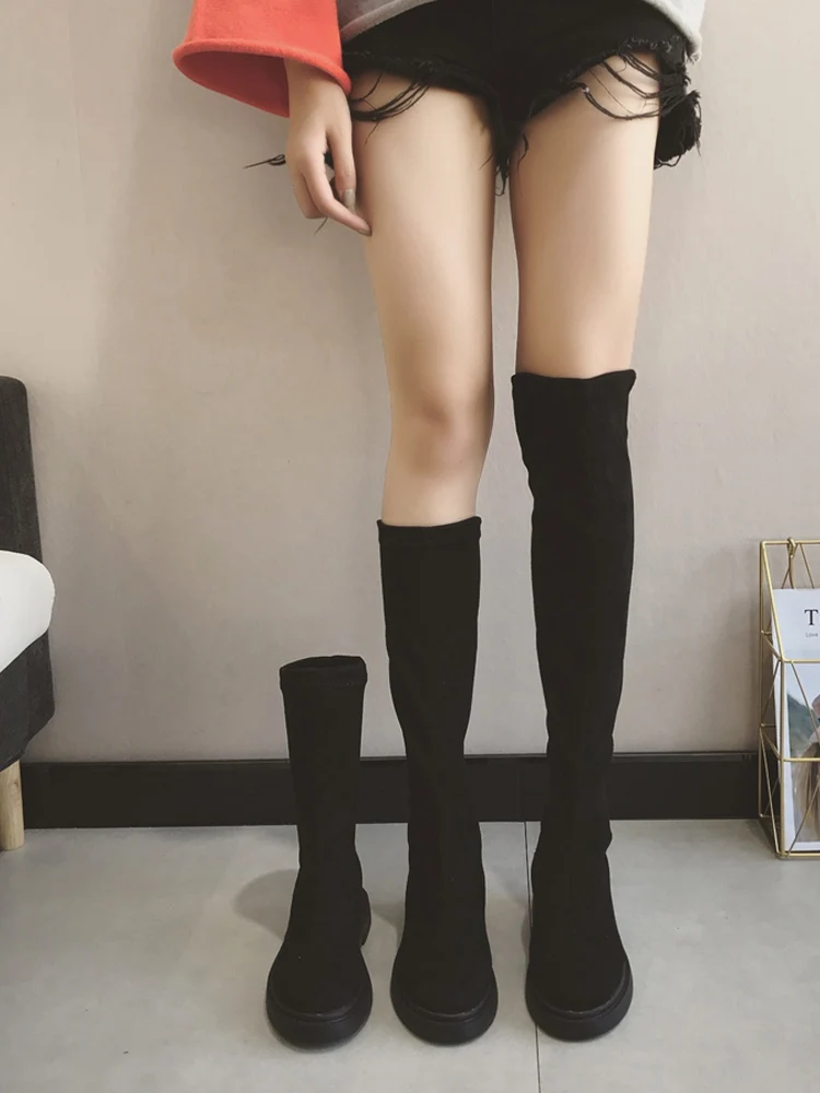 

Over the knee boots female autumn and winter 2019 new high thin thin boots low heel boots children's suede rubber bottom Martin