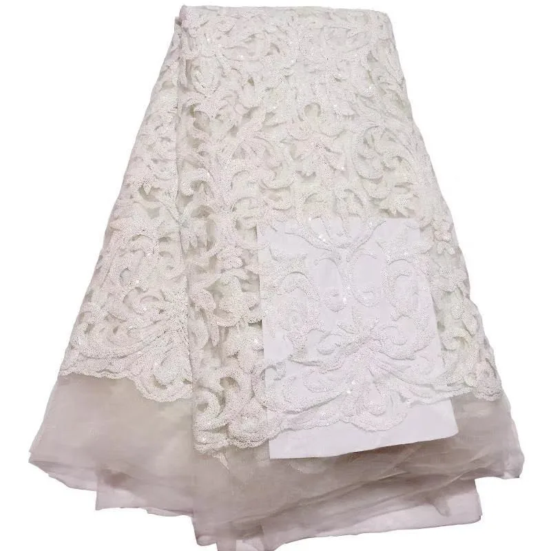 HFX High Quality African Lace Fabrics Embroidery Sequins Lace Fabric French Tulle Net Lace Fabric for Nigerian Wedding F1706-2