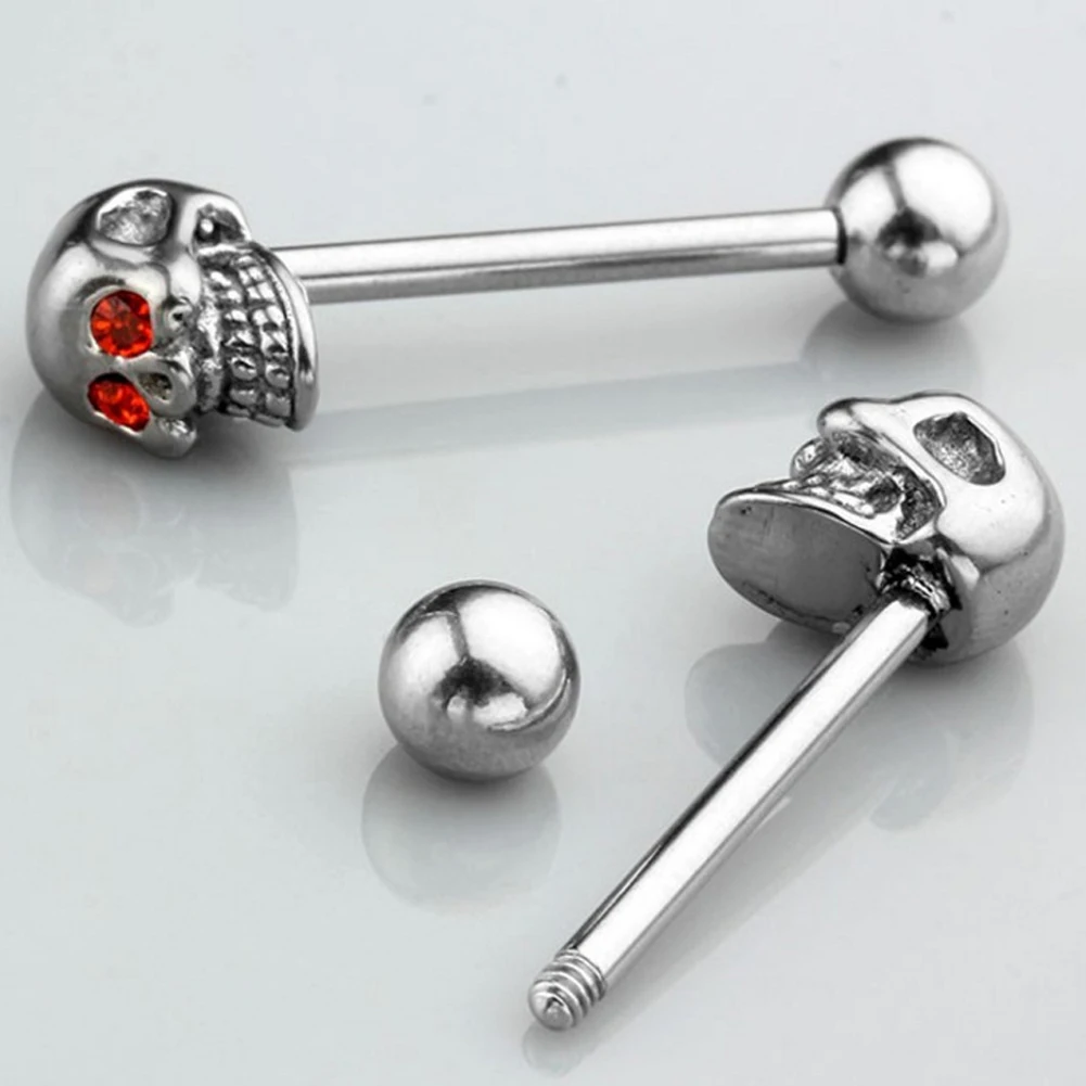 Homem crânio língua de aço inoxidável cristal língua anéis piercing lengua barbell pircing langue bodyjewelry orelha tragus