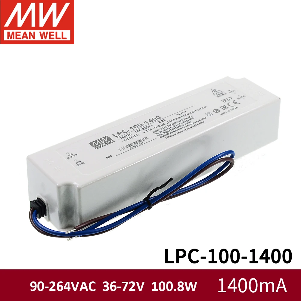 Meanwell LPC-100 Водонепроницаемый светодиодный драйвер один Выход блок питания 90-264VAC 100 W 350mA 500mA 700mA 1050mA 1400mA 1750mA 2100mA