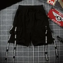Мужские шорты-карго, хипстер, лента, уличная одежда, хип-хоп, мужские шорты для бега, летние, Харадзюку, короткие штаны, мужские шорты, camiseta masculina