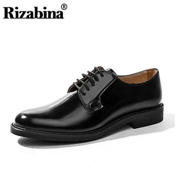 

RIZABINA Ladies Flats Shoes Real Leather Lace Up Round Toe Women Shoes Simple Fashion Students Shoes Woman Holidays Footwear