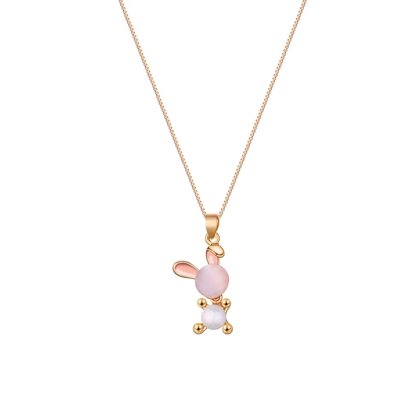 

New Style Micro Pave Pendant Necklace Natural Opal Pearl Cute Cartoon Rabbit Necklace Pendant Women's