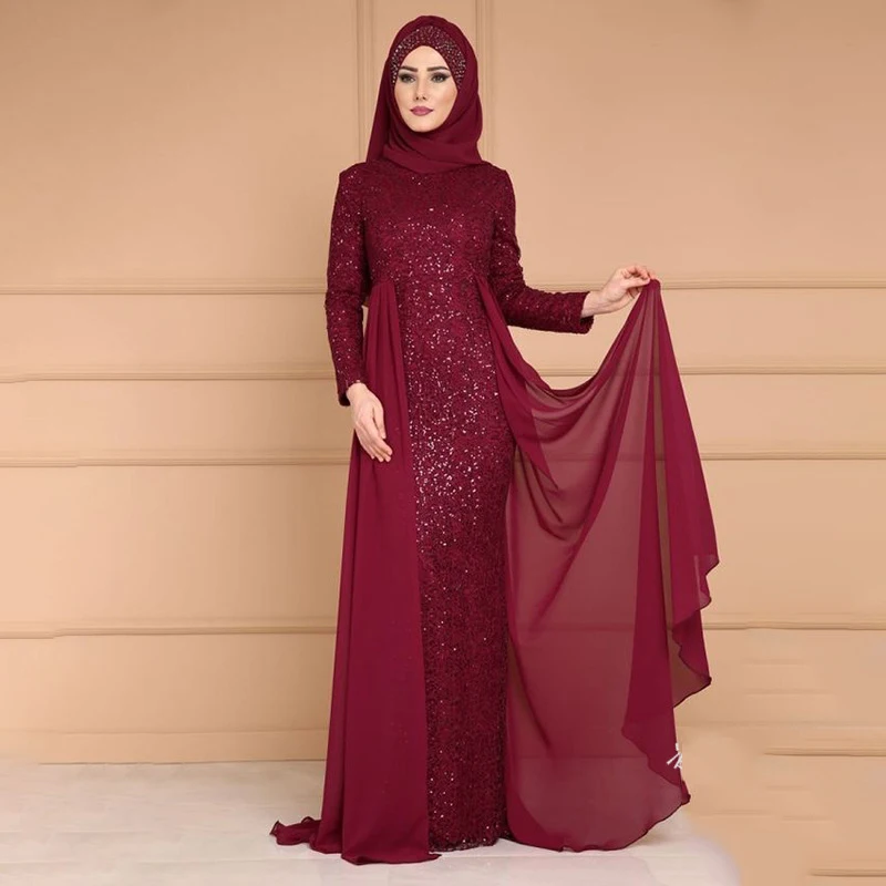 

high neck elegant african evening dress mermaid sequins long sleeves with sweep train wedding party formal evening dresses