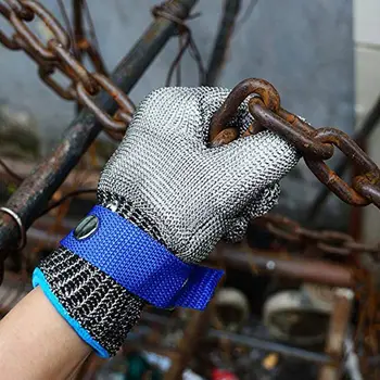 

Blue Red Safety Cut Proof Stab Resistant Stainless Steel Metal Mesh Butcher Glove High Performance Level 5 Protection