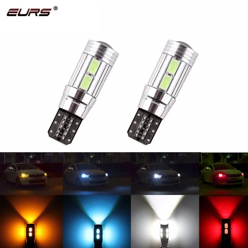 

EURS 2pcs W5W T10 led Car Interior Bulb Canbus No error 5630 10 SMD LED 12V Car Side Wedge Light White Lamp Auto Bulb White Red