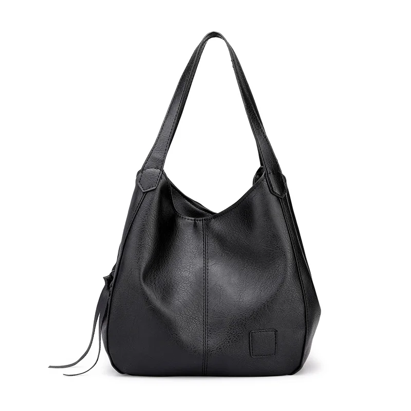Сумки через плечо с несколькими карманами для женщин, женские сумки через плечо, высокое качество, Женская винтажная сумка, сумки с верхней ручкой, женская сумка - Цвет: Black