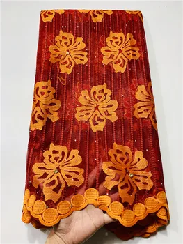 

Latest orange red Nigerian Lace Fabrics High Quality African Laces Fabric Wedding Cheap African French Tulle Lace Fabric FYIN312