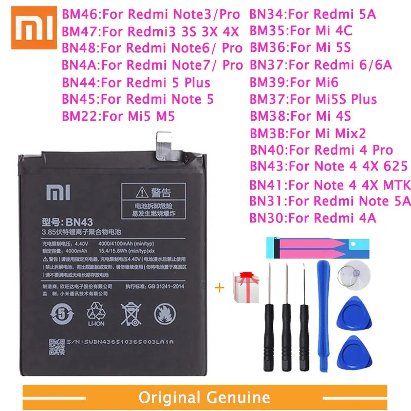 Оригинальный аккумулятор Xiao Mi для телефонов Xiaomi Redmi 3 Pro 3S 3X Note 4 4X 4A 5A 6 6A 7 5 2 сменные