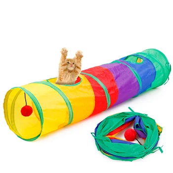 

Cat Toys Collapsible Tunnel Road Kitty Tunnel Pompon Ball Cat Interactive Play Toy for Cat Hiding Resting