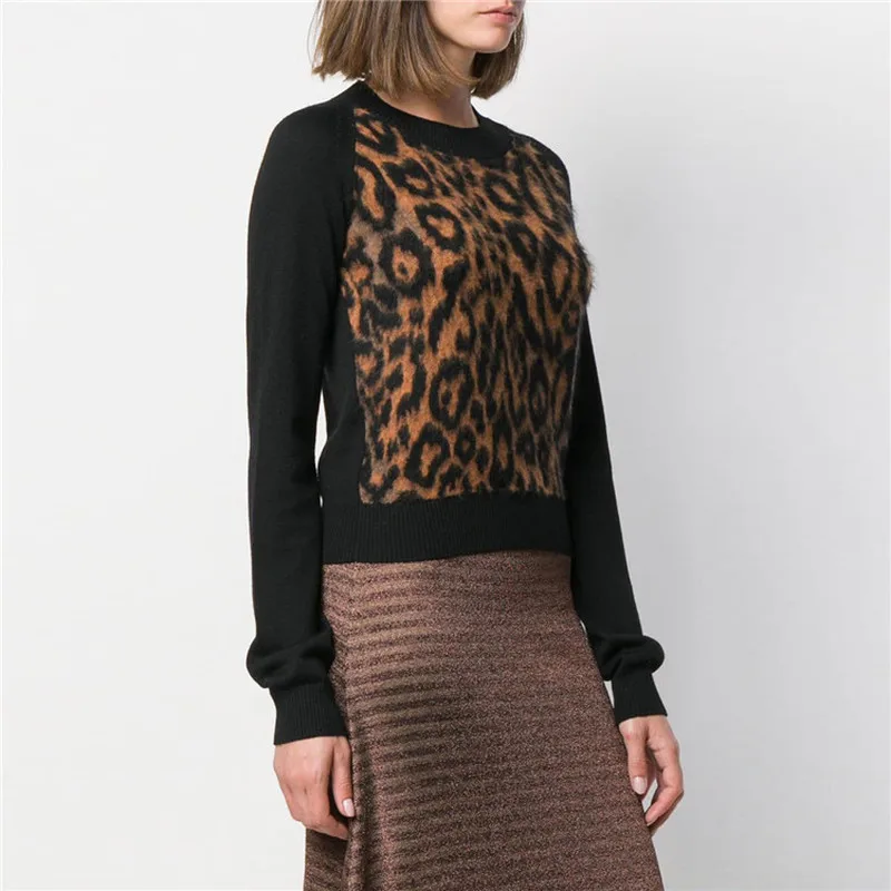 

Fashion Leopard Print Sweater Women 2019 Autumn Winter Long Sleeve O-neck Knitted Sweaters and Pullovers Sueter Mujer Streetwear