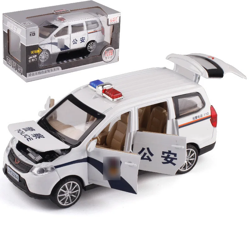 Jiaye 1:32 Wuling Hongguang автофургон сплава модель полицейской машины 6 открывания двери звук и светильник оттягиваемая назад машина 32444 в штучной упаковке