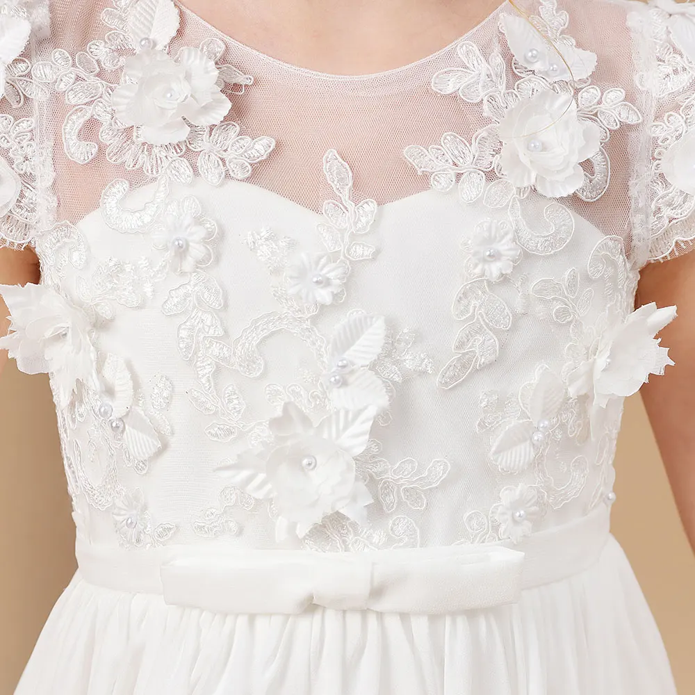 Flower Girl Dresses Applique Sleeveless Kids Birthday Party Pageant Gowns Weddings First Communion Elegant Dresses 2-14T