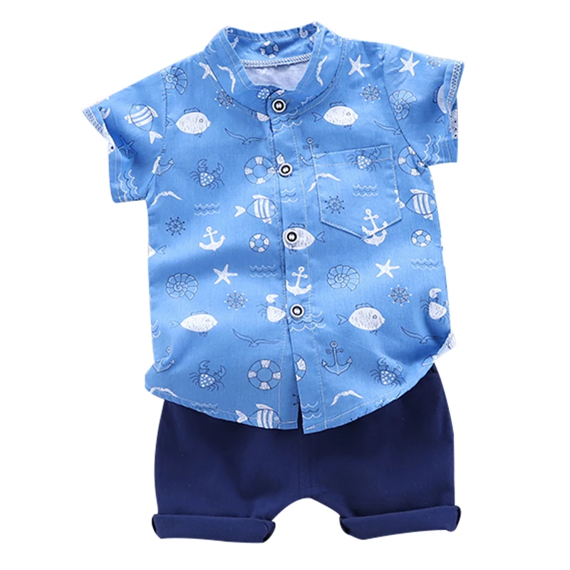 Toddler Baby Boy Clothing Set Summer Cartoon Anchor Fish Print T-Shirt Children Boys Clothes Shorts Suit for Kids Outfit | Детская