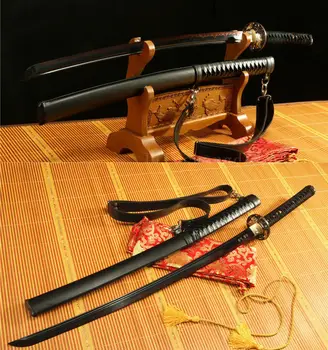 

41" DAMASCUS FOLDED STEEL CLAY TEMPERED BLACK JAPANESE SAMURAI SWORD KATANA