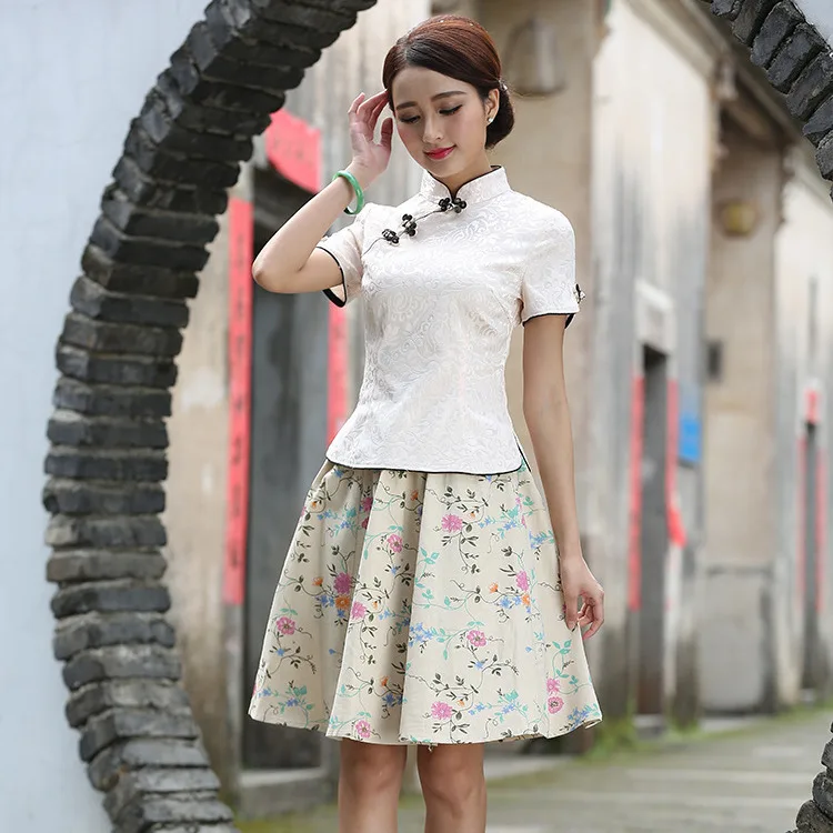 Sheng Coco Black China Blouse Women Traditional Chinese Shirt Clothing Chinese Jacquard Cotton Cheongsam Shirt Flower Buckle Top