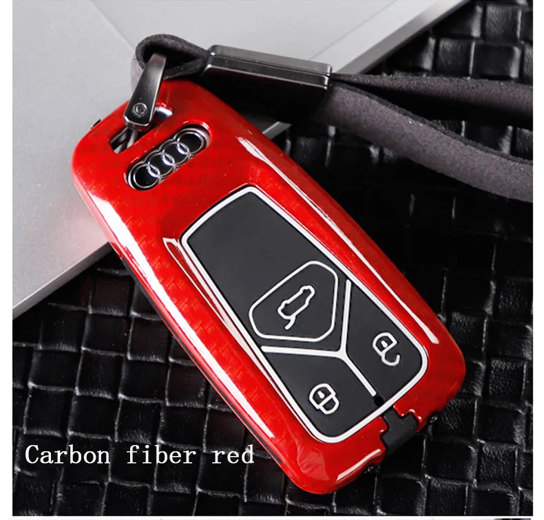 Car Metal Key Shell for Audi A6 RS4 S5 A3 Q3 Q5 S3 A4 Q7 A5 TT Car key bag cover decoration business Key Case for car - Название цвета: B Carbon fiber red