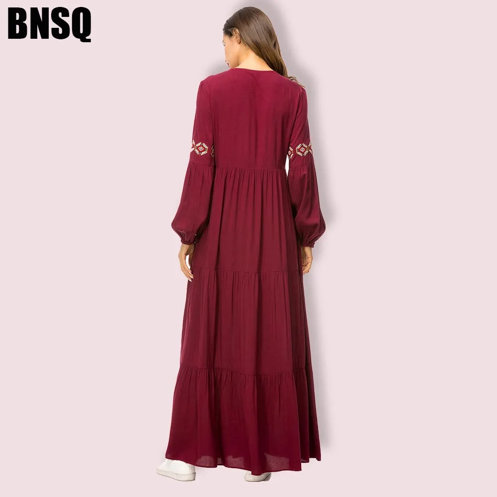 BNSQ модное простое вышитое платье мусульманское abaya свободное Макси платье