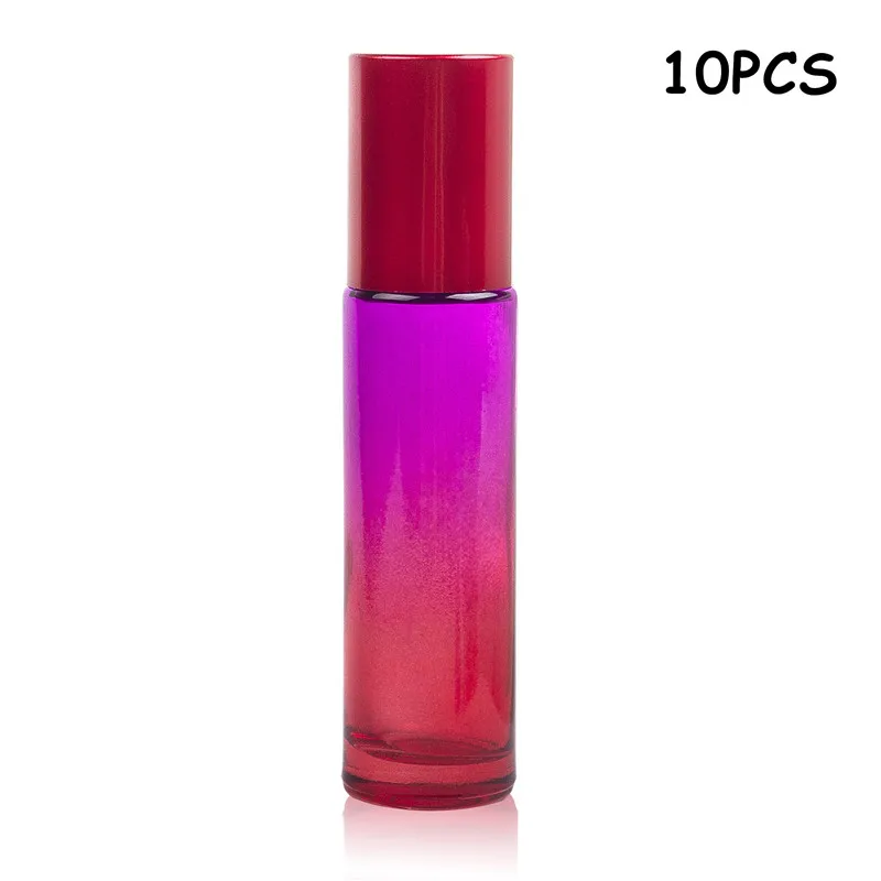 10PCS Purple Red 1/5/10 шт 10 мл «Поцелуй меня») цвета в ассортименте; Стекло бутылка надевание крышки сверху роликом мяча с распылением ароматерапевтического эфирного масла тумана контейнер для путешествий многоразового флакон духов - Цвет: 10PCS Purple Red