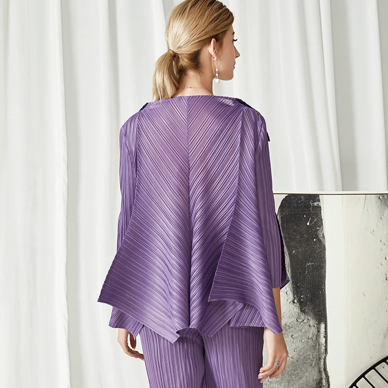 Changpleat, весенние новые женские Базовые Куртки, Пальто Miyak, плиссированные, модные, одноцветные, на одной пуговице, свободные, большие размеры, неровные женские пальто