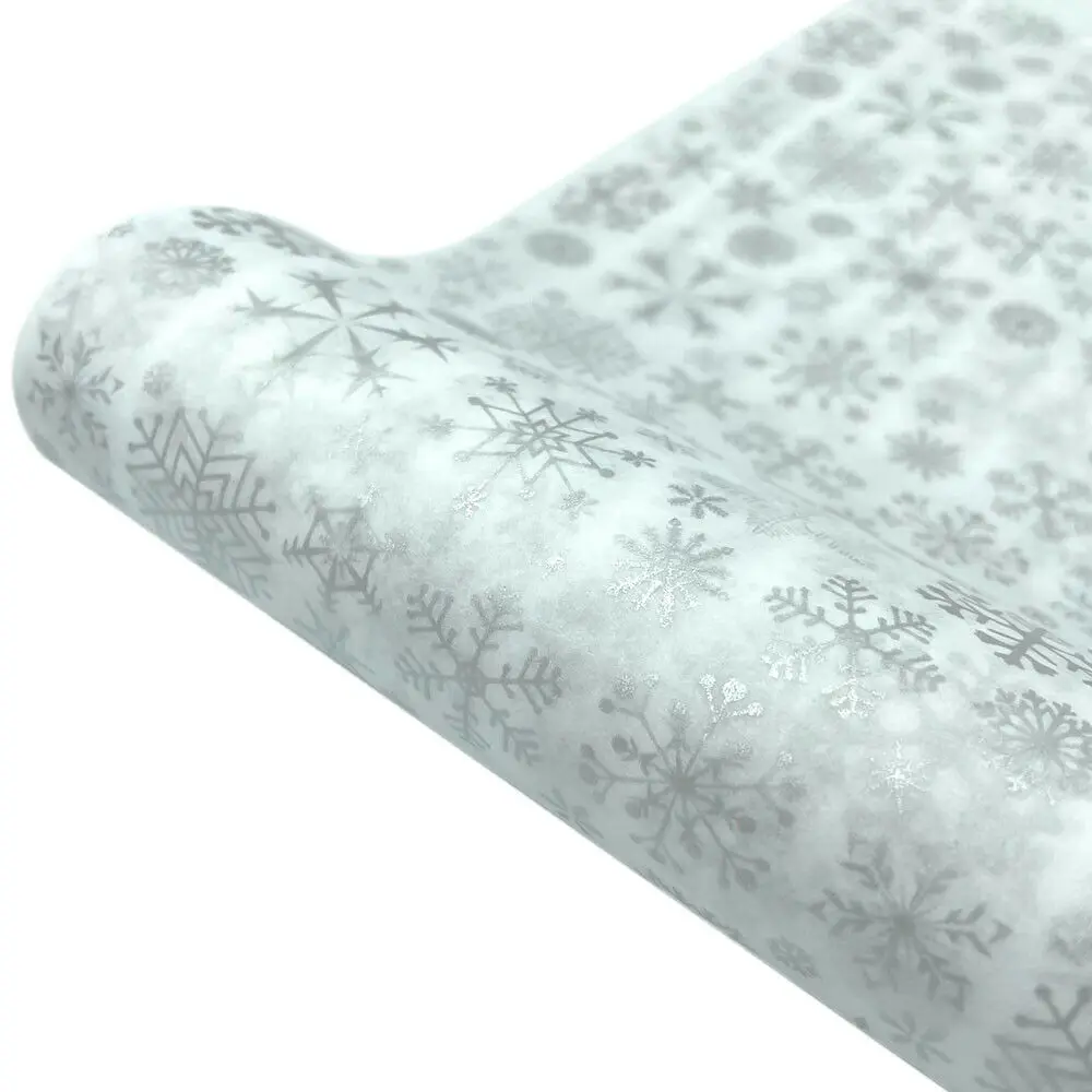 Carta Vellina Natalizia Con Fiocchi Di Neve - 60 Fogli Argento 52x38 Cm Per Confezioni Regalo Fai Da Te