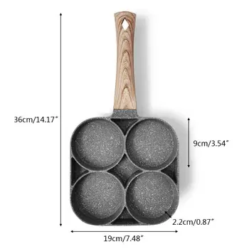 

4 Hole Omelet Pan for burger Egg Ham Pancake Maker Wooden Handle Frying Pot Cook C90D