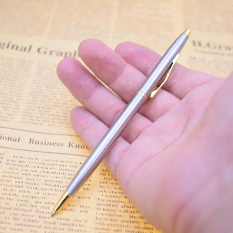

1PC Metal Ballpoint Pen Stainless Steel Rod Rotating Ballpen Black Ink Twist Writing Tip Out