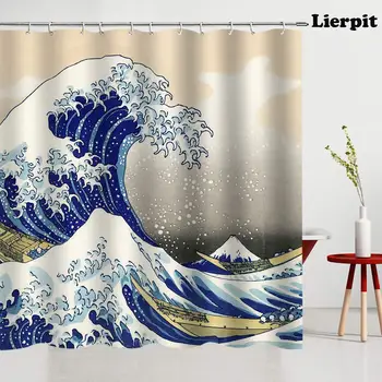 

Wave Shower Curtain for Bathroom Hokusai Wave Bath Curtains Art Shower Curtain The Great Wave Off Kanagawa Bathroom Curtain Set