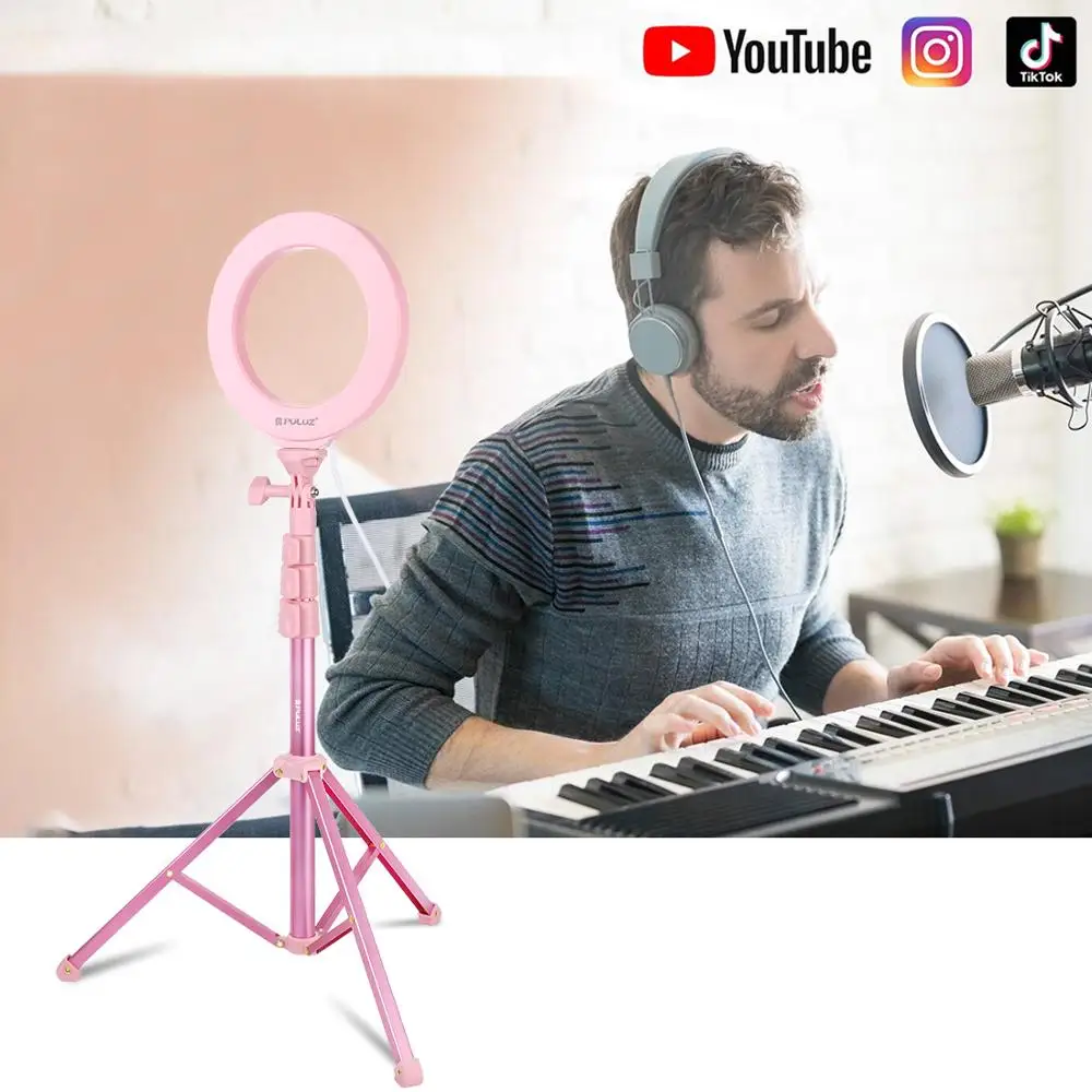 Pink Tripod with Bluetooth Shutter Remote 1/4in Mount Holder for Selfie Ring Light Powder Room Photo Studio Shooting Video Live