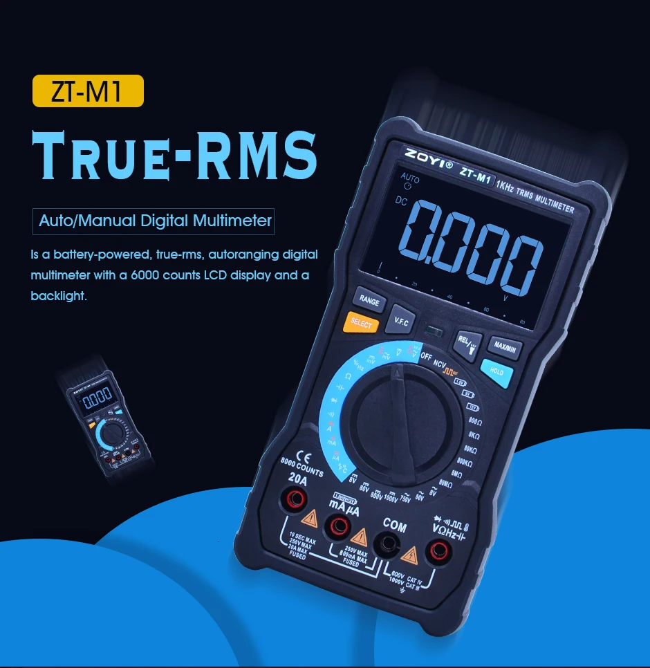 True-RMS цифровой мультиметр; ZT-M0/M1 DC AC Вольт Ампер Ом метр; Частота Температура тестер; батарея/температура/диод измерения