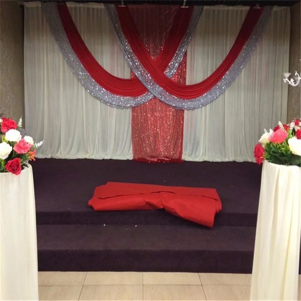 2021 Luxury 3X6 Meter White And Red Ice Silk Sequin Wedding Background Curtain Decoration Birthday | Дом и сад