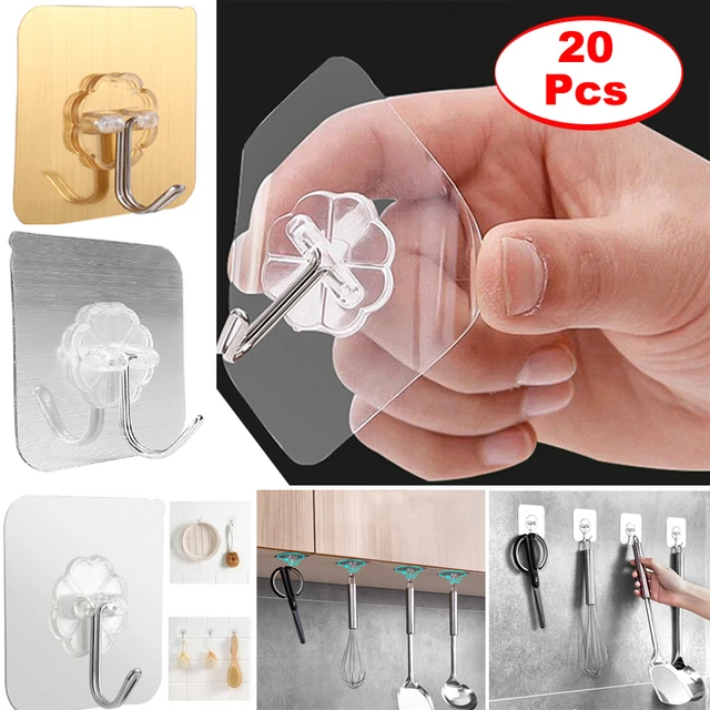 Ganchos adhesivos para colgar en la pared, perchas resistentes al agua, sin  clavos, para cocina, 10/20 piezas - AliExpress