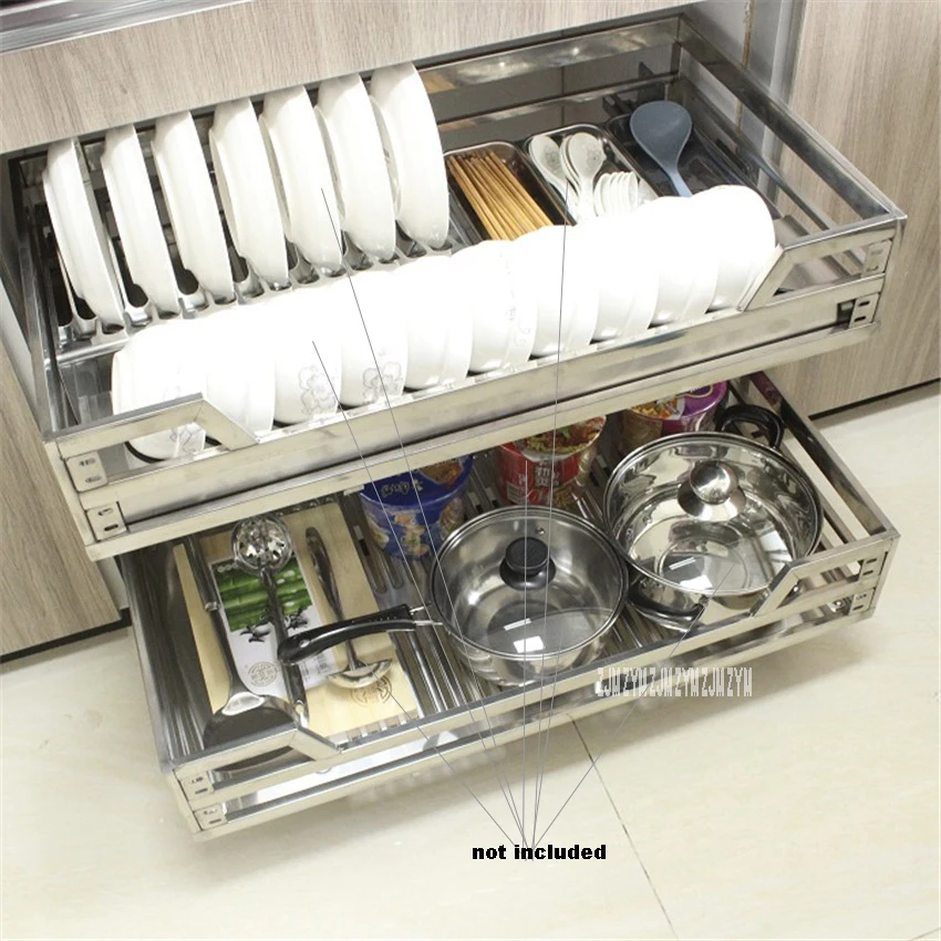 Fgll 001 Double Deck Tarik Keranjang 201 304 Stainless Steel Piring Laci Kabinet Dapur Keranjang Hidrolik Redaman Tabung Persegi Dapur Kabinet Penyimpanan Aliexpress
