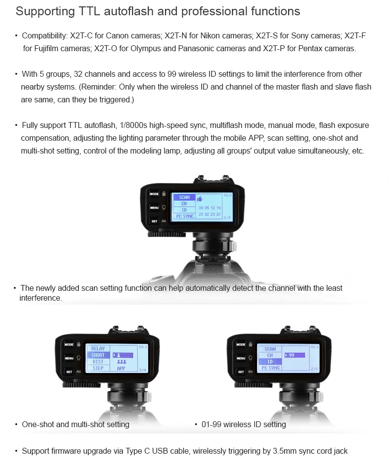 Godox X2 X2T-C X2T-N X2T-S X2T-F X2T-O ttl 1/8000s HSS Беспроводной триггер для вспышки для цифровой зеркальной камеры Canon Nikon sony Fuji Olympus Pentax