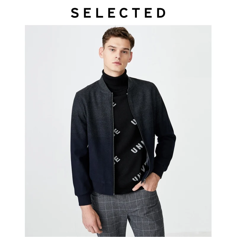 SELECTED Gradient Woolen Baseball Collar Jacket Men Short Wool Coat S|419427528 SELECTED Gradient Woolen Baseball Collar Jacket Men Short Wool Coat S|419427528