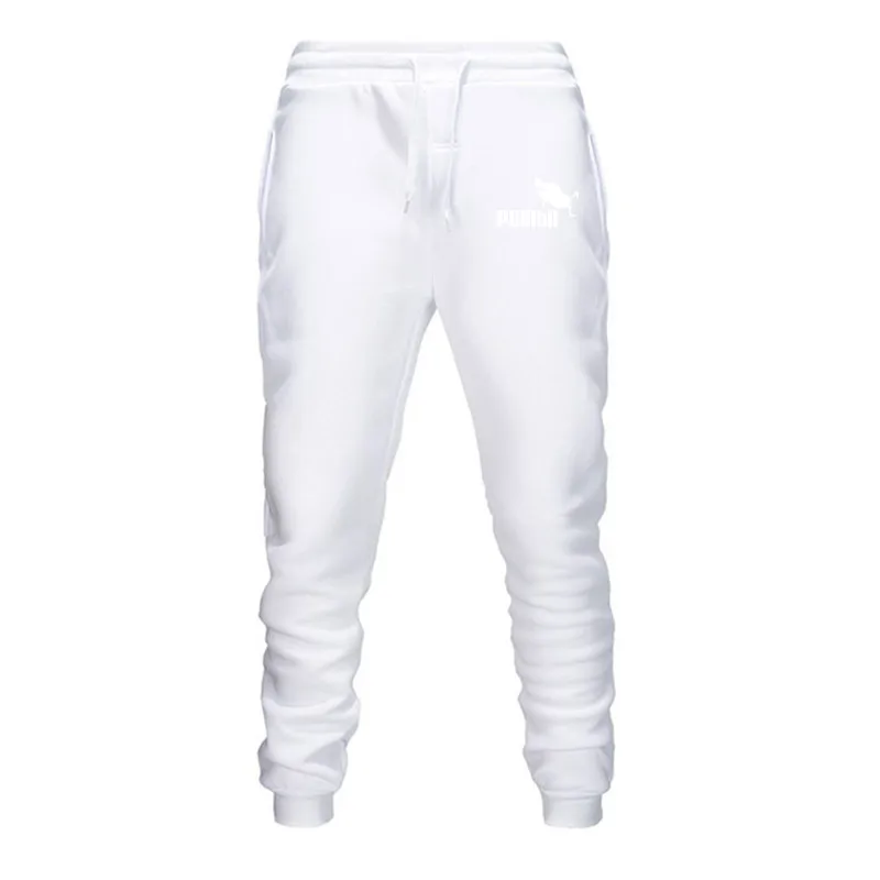 Новинка, повседневные мужские брюки с принтом логотипа аниме, осенние модные мужские брюки, Плюс флисовые S-3XL - Цвет: White