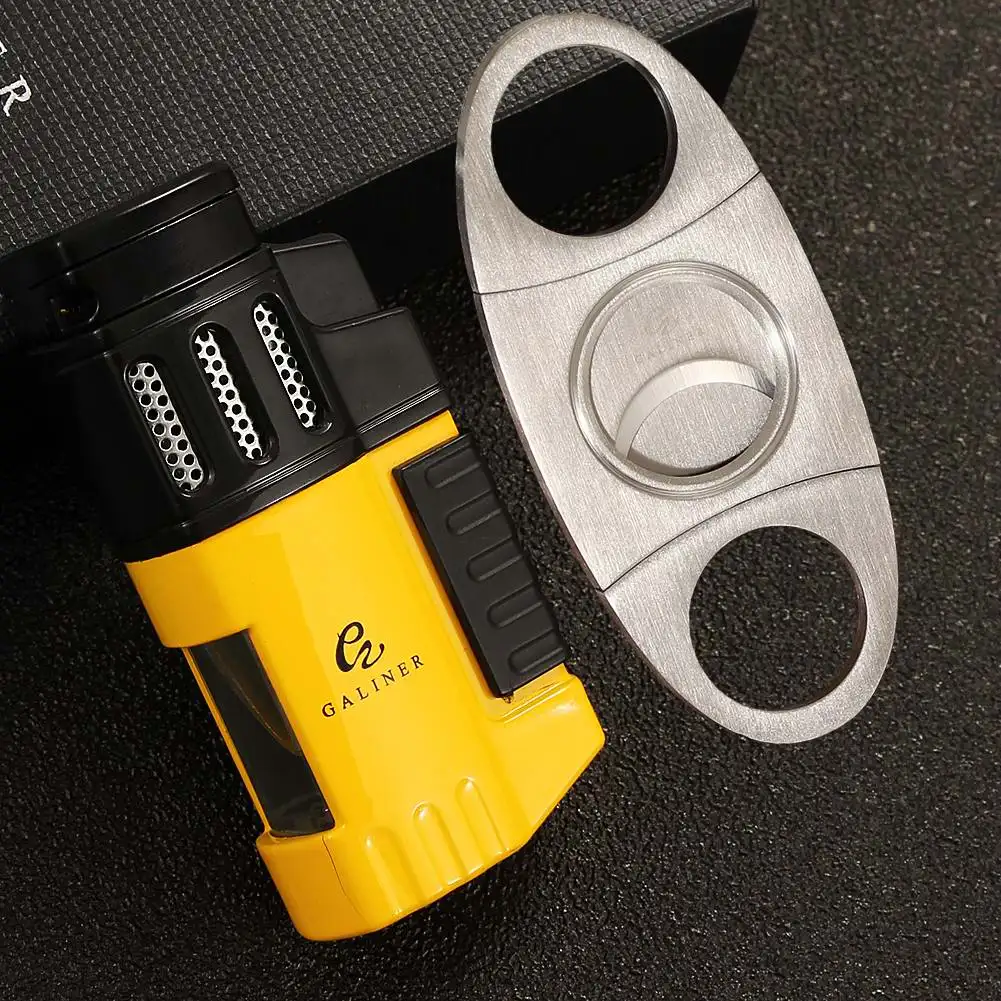 

GALINER Travel Cigar Accessories Set Plastic Butane Gas Torch Lighter Cigar Cutter Steel Sharp Guillotine Cutter Cigar Lighter